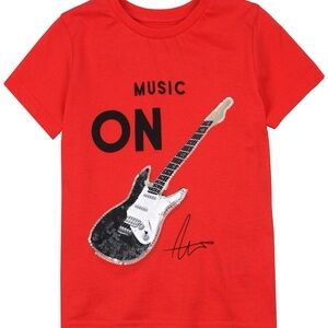 Size 3 Boys Mayoral Red Short Sleeve Tee with Guitar Sequin Accent